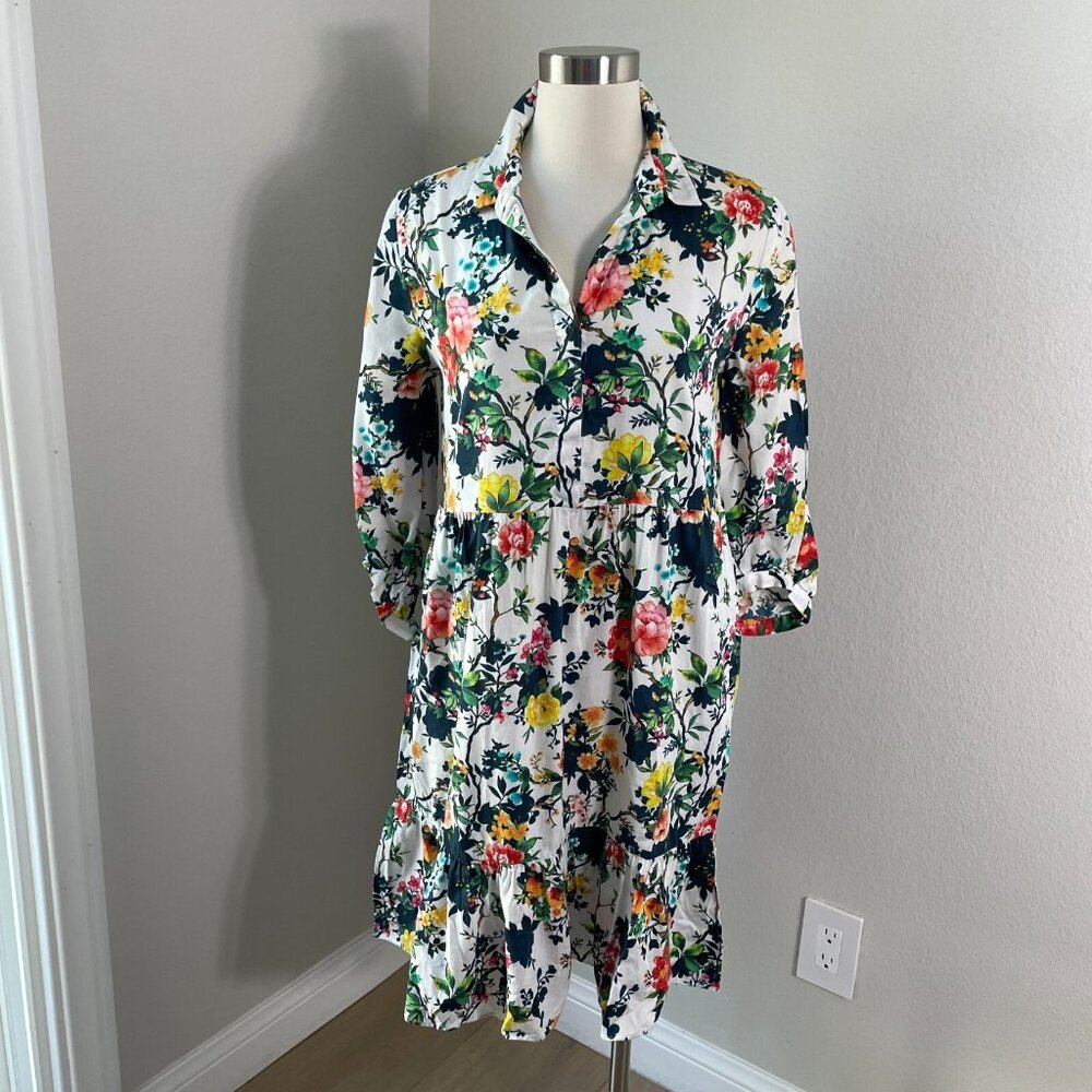 Robert‎ Friedman Dress Womens Small Floral Long Sleeve With Pockets Knee Length